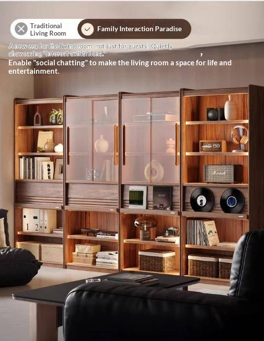 Black Walnut Solid Wood Combination Bookcase with Floor Display and Luxury Storage