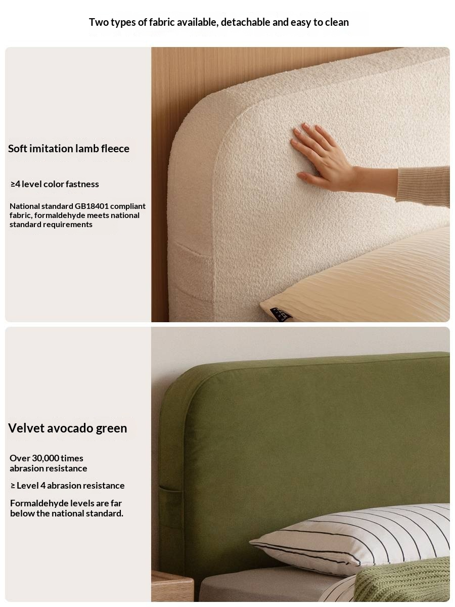 Cherry Solid Wood Upholstered Bed — Platform Bed, Headboard-Free Bed Floor Style, Simple Floating Bed