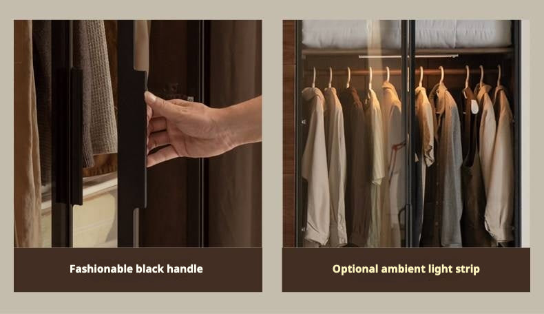 Black Walnut Solid Wood Wardrobe Combination Storage Cabinet