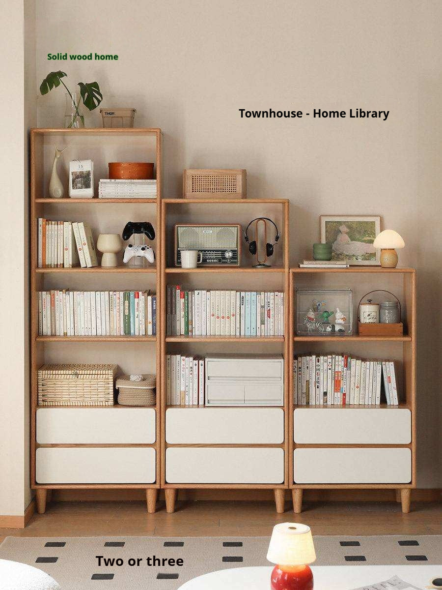 Oak, Solid Rubberwood Modern Storage Bookcase