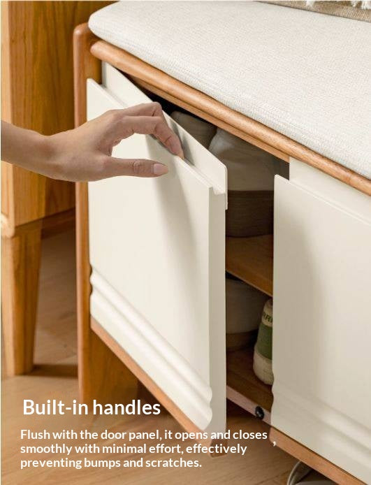 Solid RubberWood Shoe Storage Bench with Doors and Cushioned Top