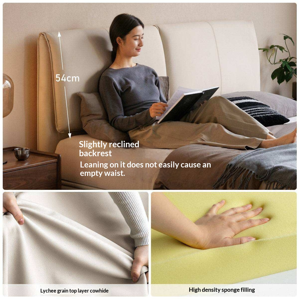 Genuine Leather Upholstered Lift-Up Storage Bed