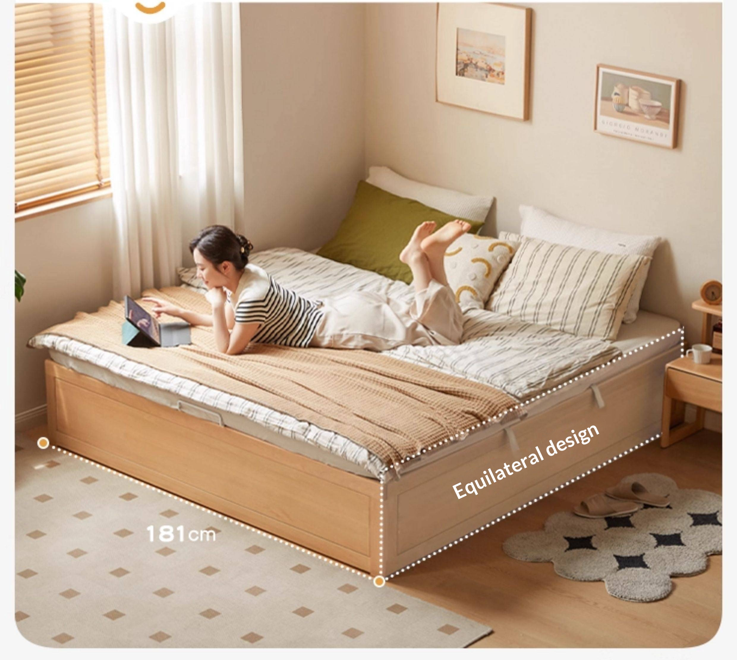 European Beech Solid Wood Platform Box Bed — Headboard-Free, Simple Design