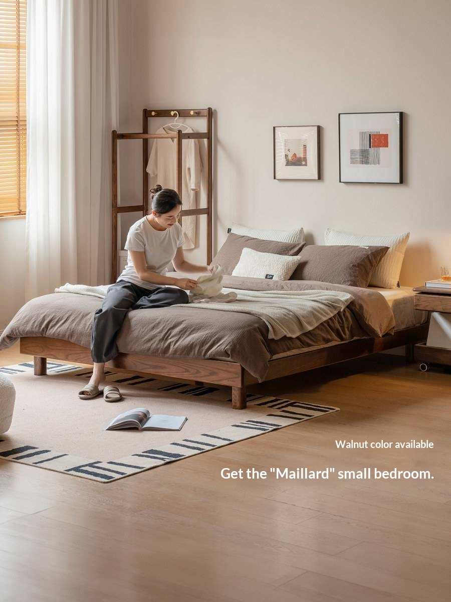 Oak Solid Wood Platform Bed, Headboard-Free Bed