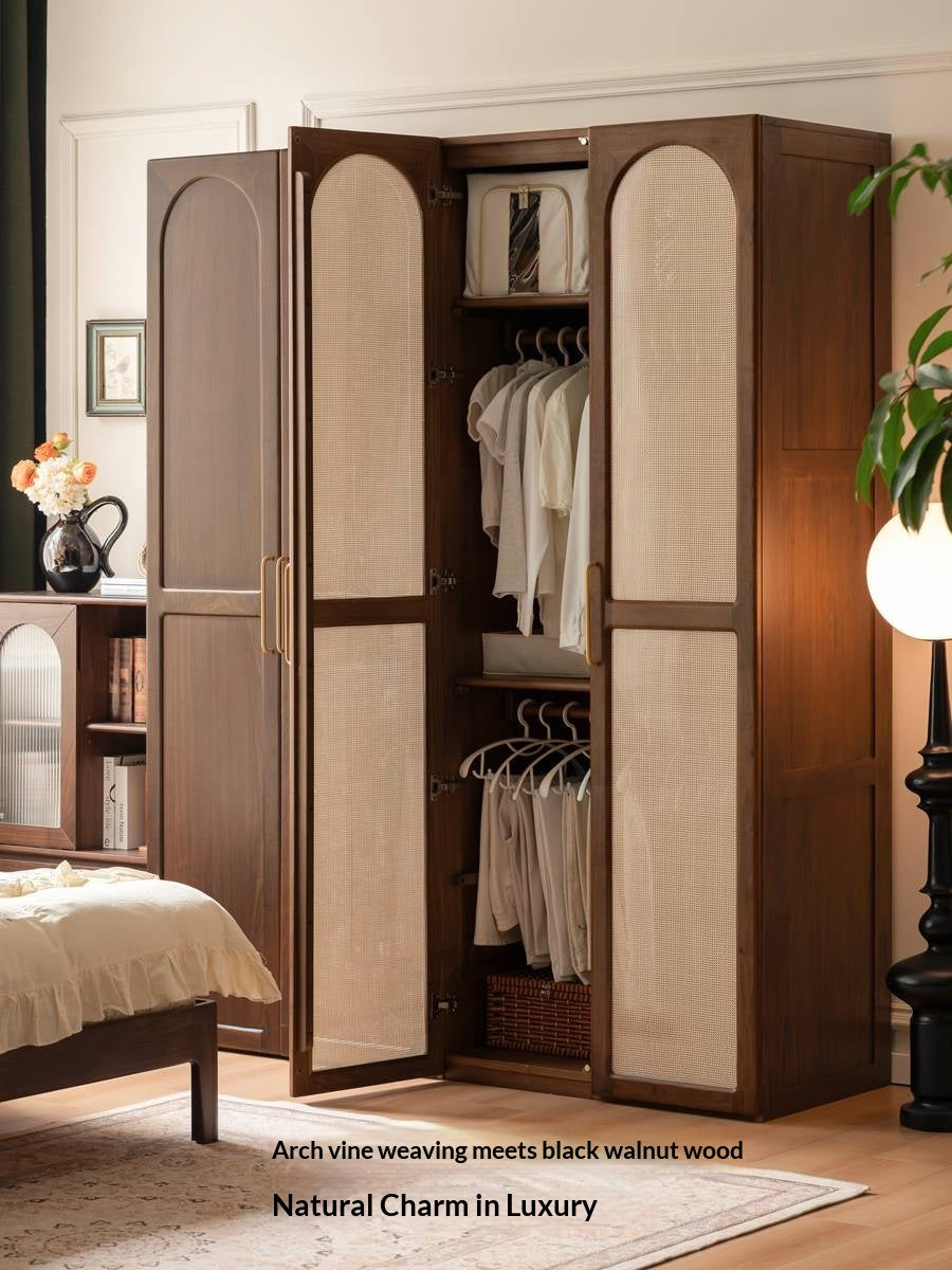 Black Walnut Solid Wood Wardrobe In Vintage Style