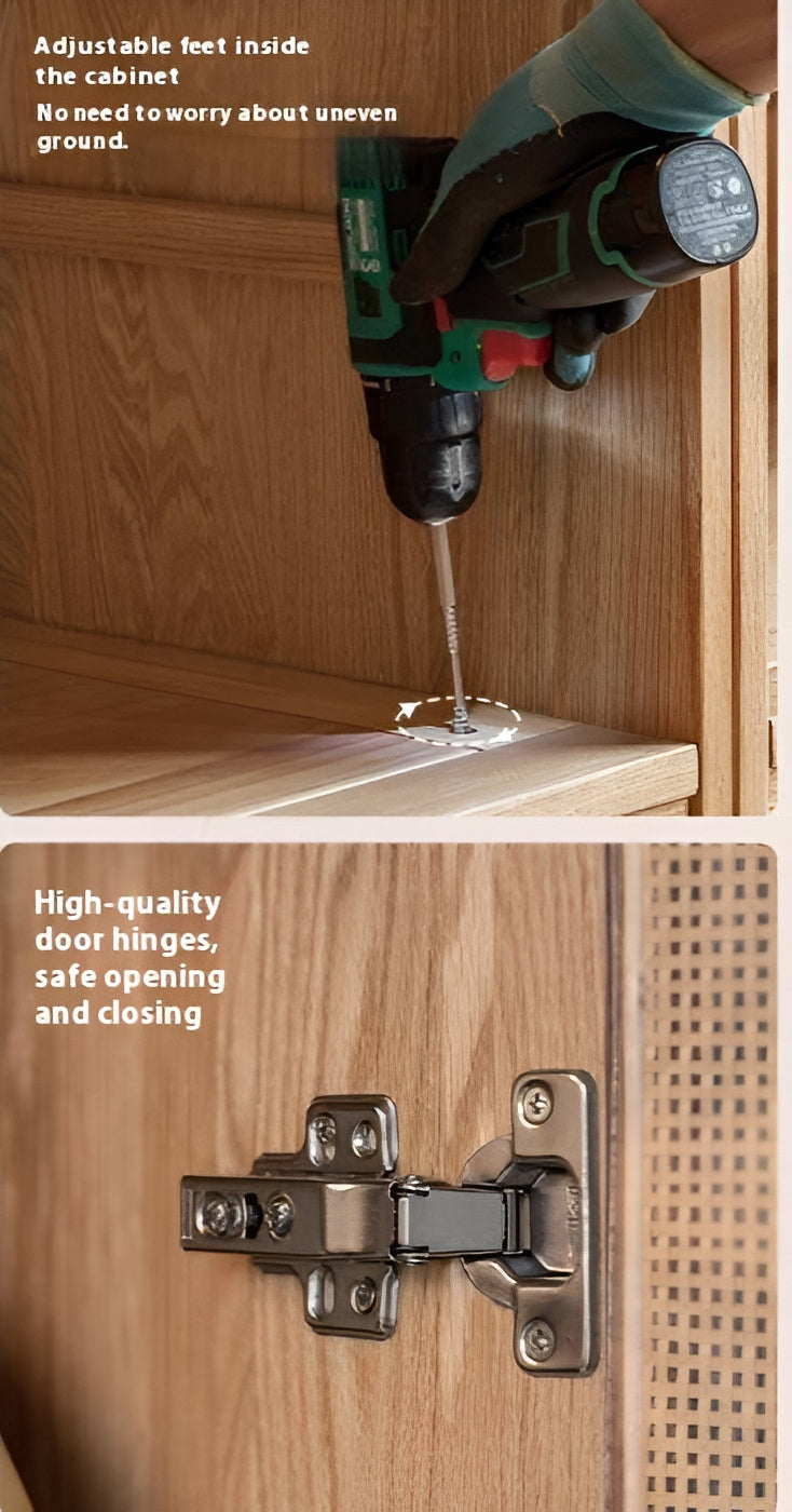 Oak Solid Wood Rattan Door Floor Wardrobe