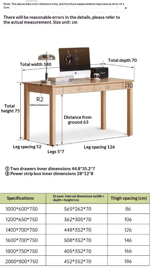 Ash Solid Wood Modern Multifunctional Office Desk