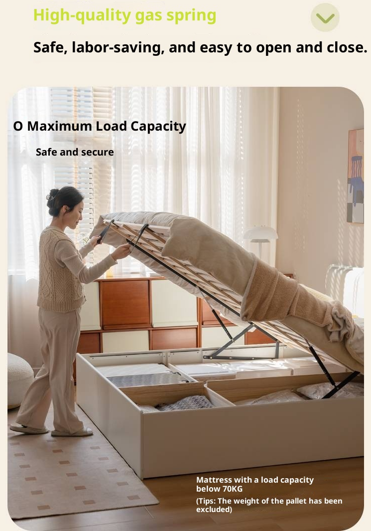 Rubberwood Solid Wood Bed Modern Minimalist Box Bed White Cream Style