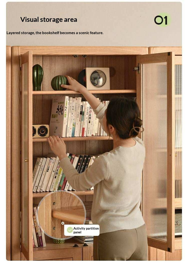 Oak, Solid Rubberwood Modern Minimalist Combination Bookcase