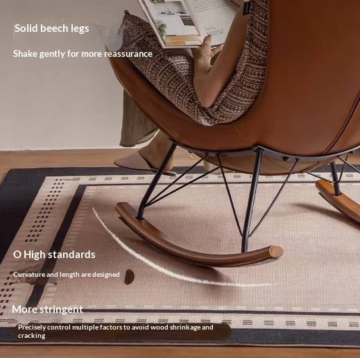 Egg Shell Lounge Chair with Rocking Base, Upholstered Cocoon Accent Chair Beech Legs