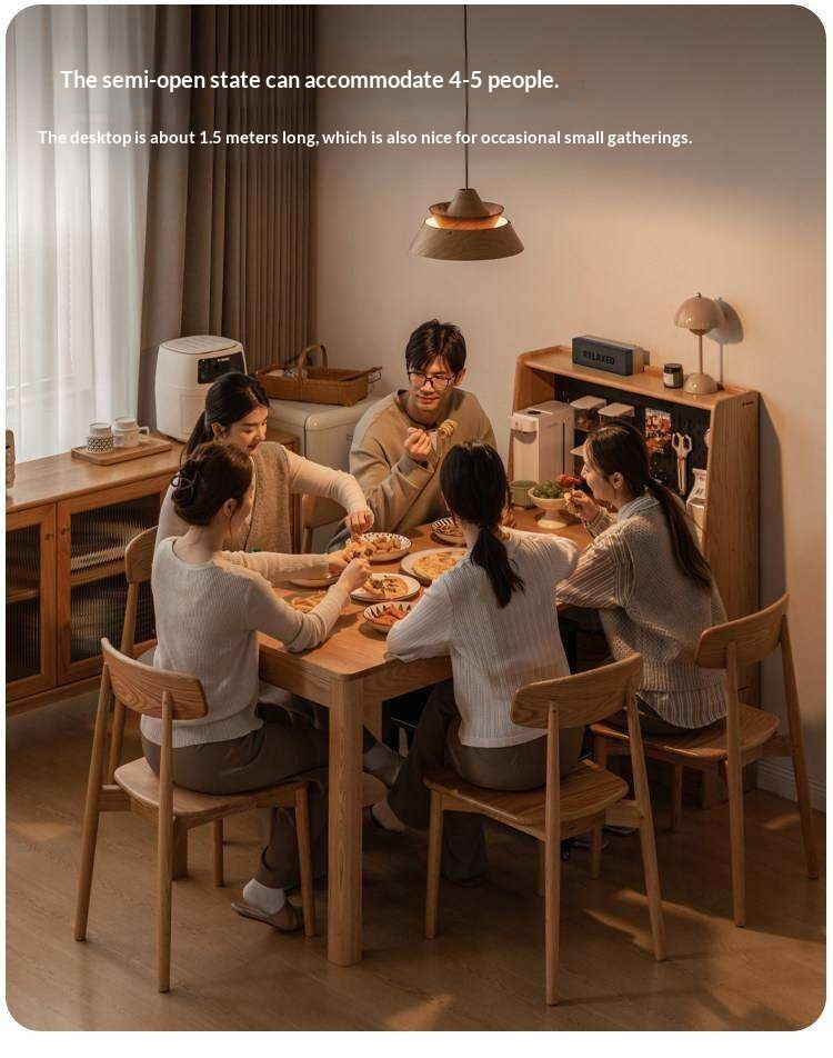 Oak Solid Wood Telescopic Dining Table Sideboard Integrated