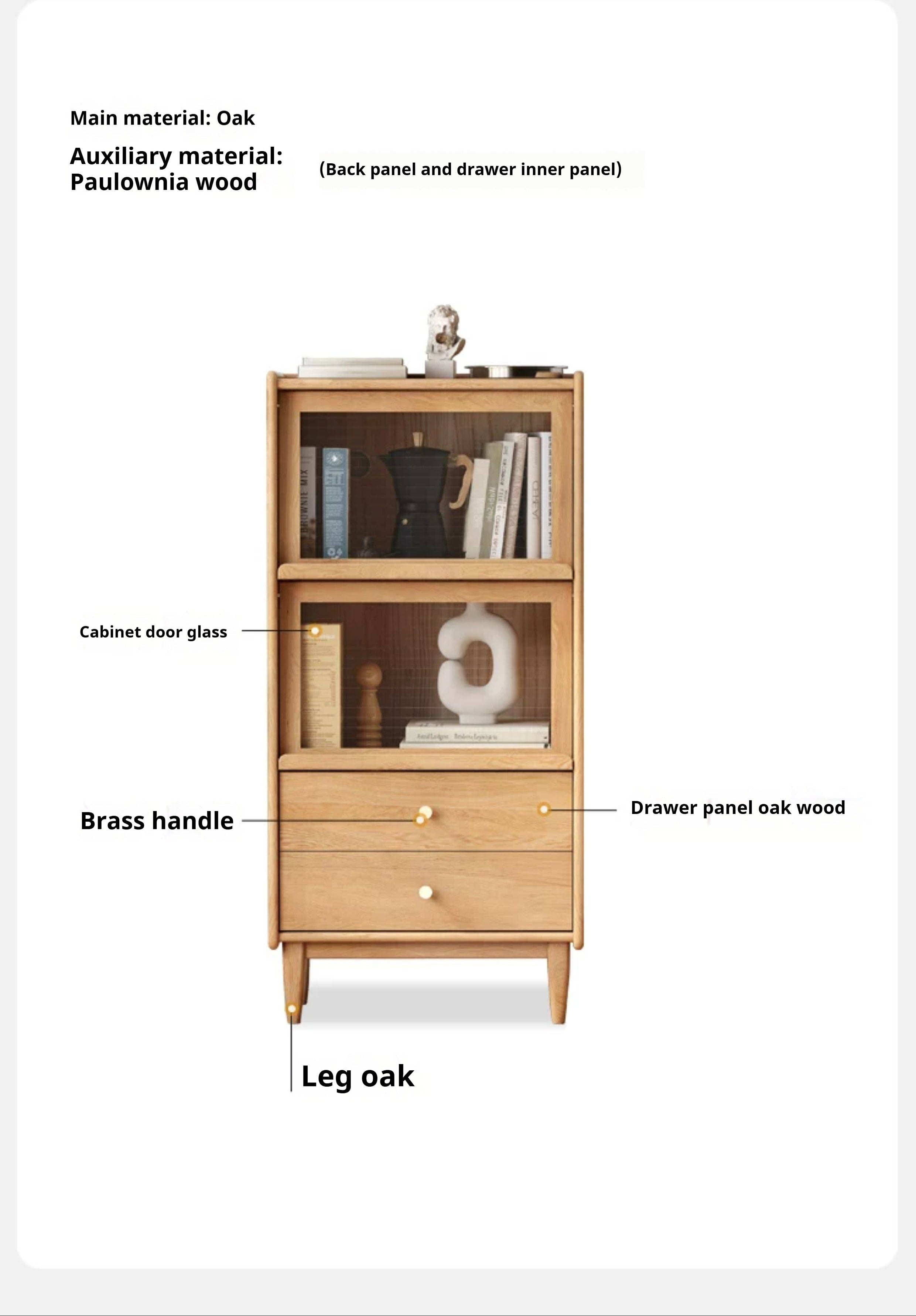 Oak, Ash Solid Wood Flip Door Side Cabinet LED Light