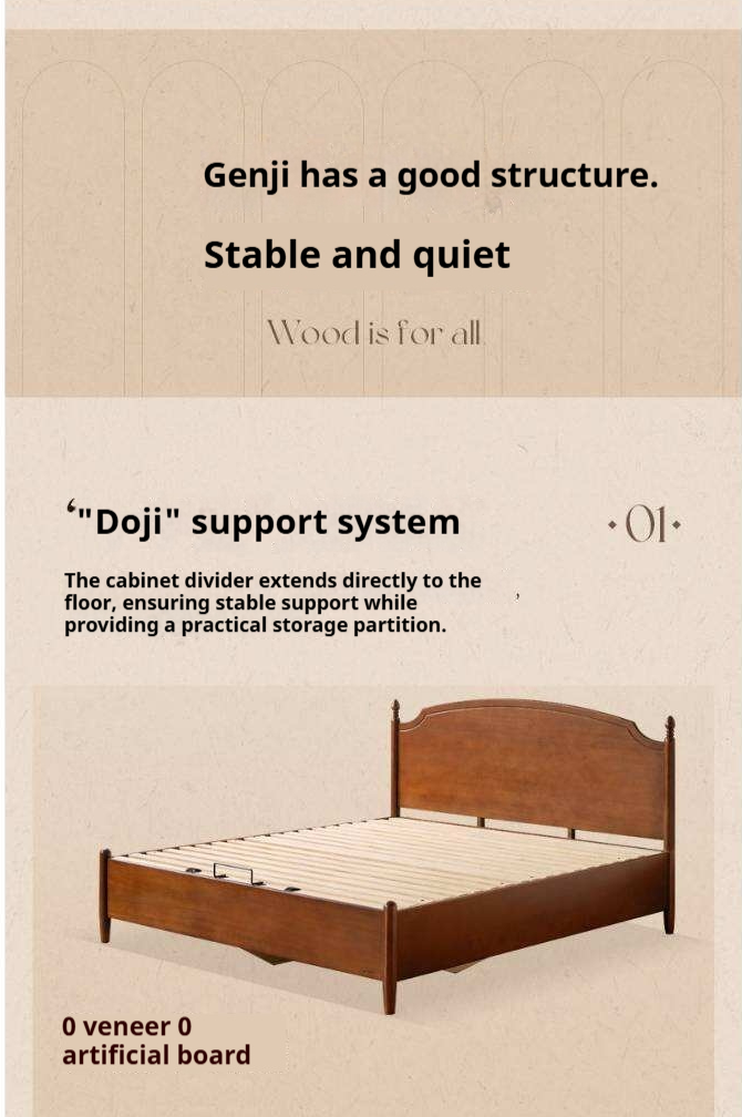 Poplar Solid Wood French Country Arched Panel Bed with Storage Base Box Bed