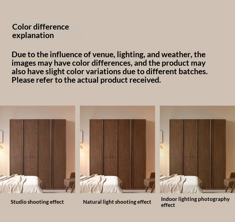 Black Walnut Solid Wood Wardrobe with Italian Light Luxury Style and Double Doors