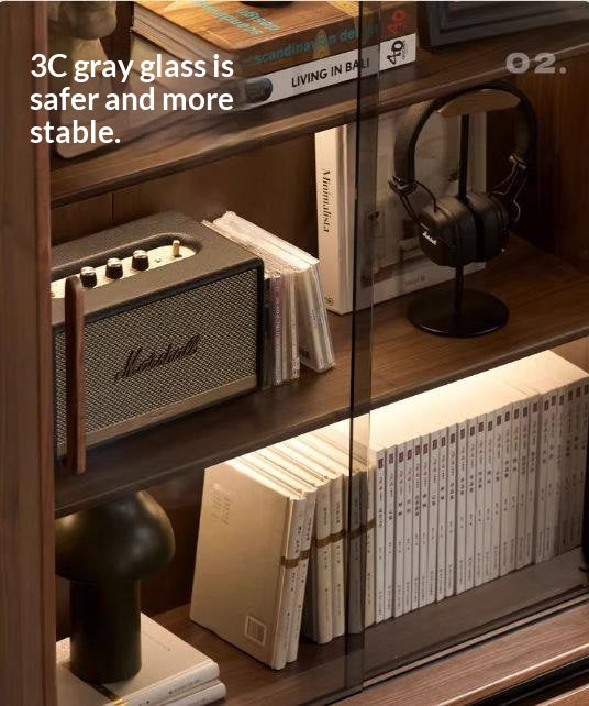 Black Walnut Solid Wood Bookcase with Interior Lighting