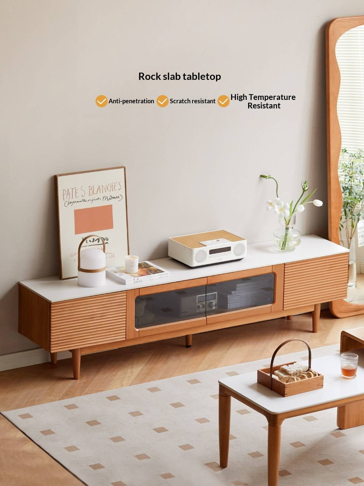 Pine Solid Wood Modern Rock Floor TV Cabinet.