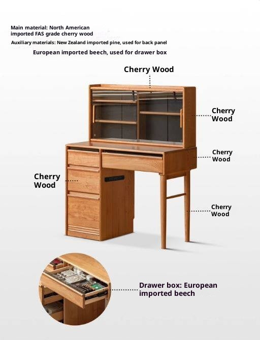 Cherry Solid Wood Retro Skeleton Line Makeup Table