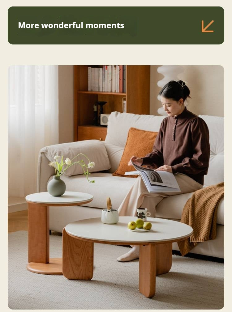 Cherry Solid Wood Round Coffee Table, Side Table