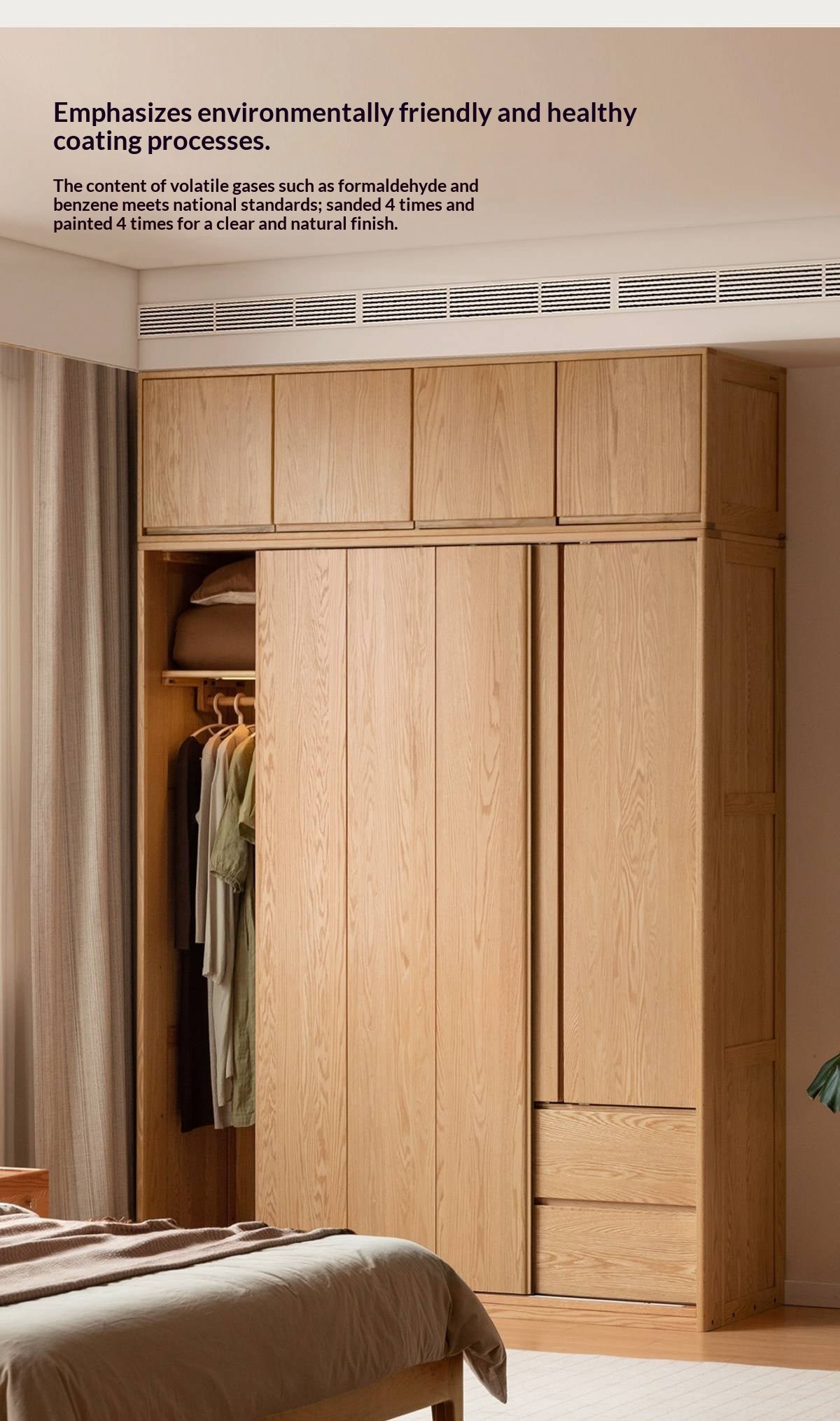 Oak Solid Wood Modern Storage Wardrobe with Casual Style