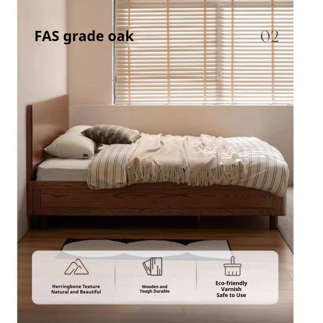 Oak Solid Wood Storage Bed with Gas Lift and Flat Panel Headboard