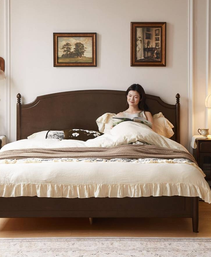 Poplar Solid Wood Box Bed, French Retro Style