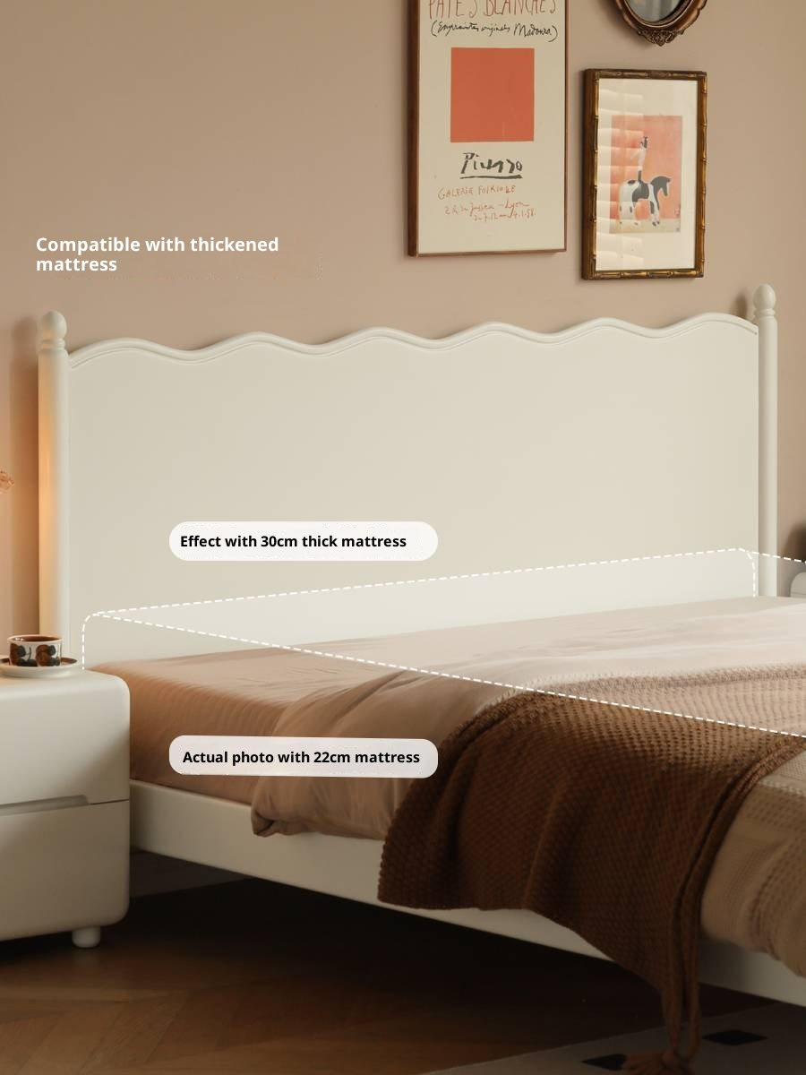 Rubberwood Solid Wood Bed, French Cream Style