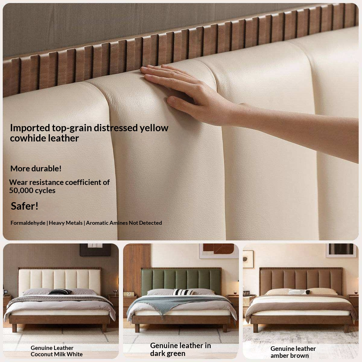 Black Walnut, Golden Sandalwood Solid Wood Genuine Leather Extra Tall Vertical Channel Tufted Platform Bed