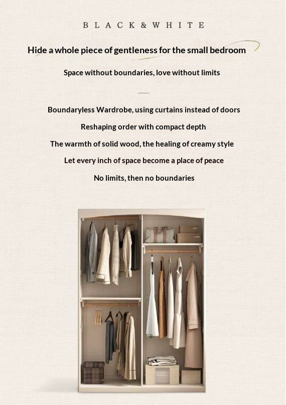 Solid RubberWood Wardrobe with curtains Design
