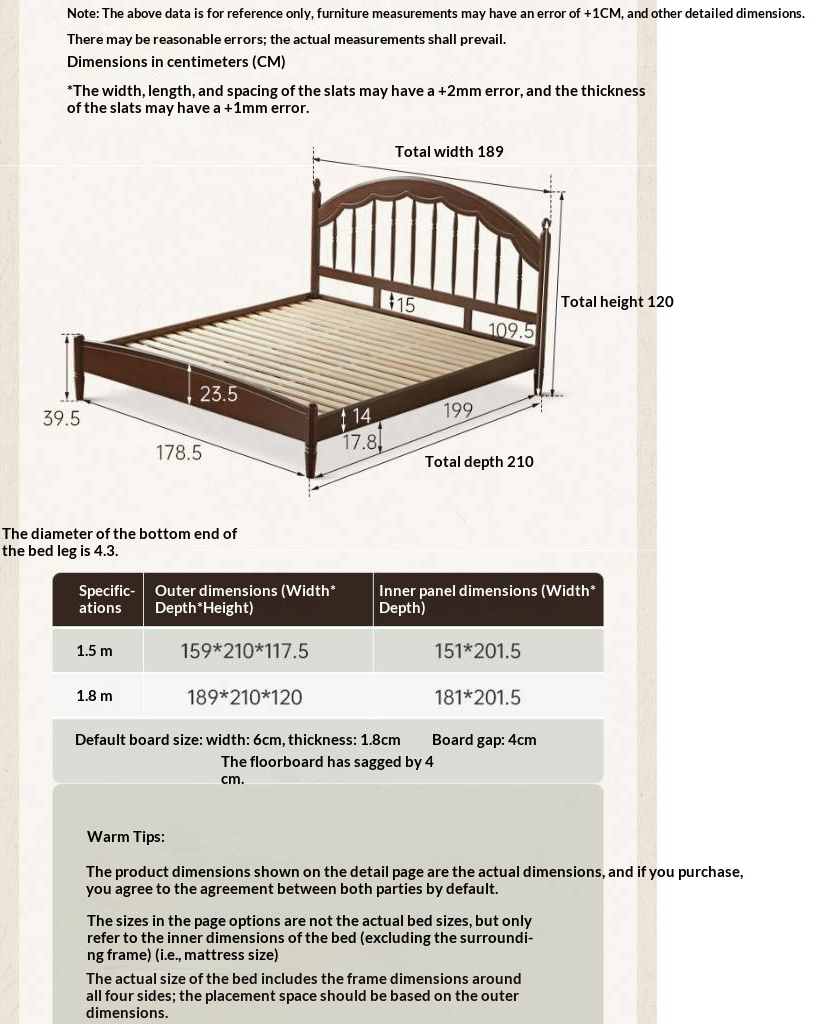 Poplar Solid Wood Bed — American Windsor Style with Retro Vertical Strip Design