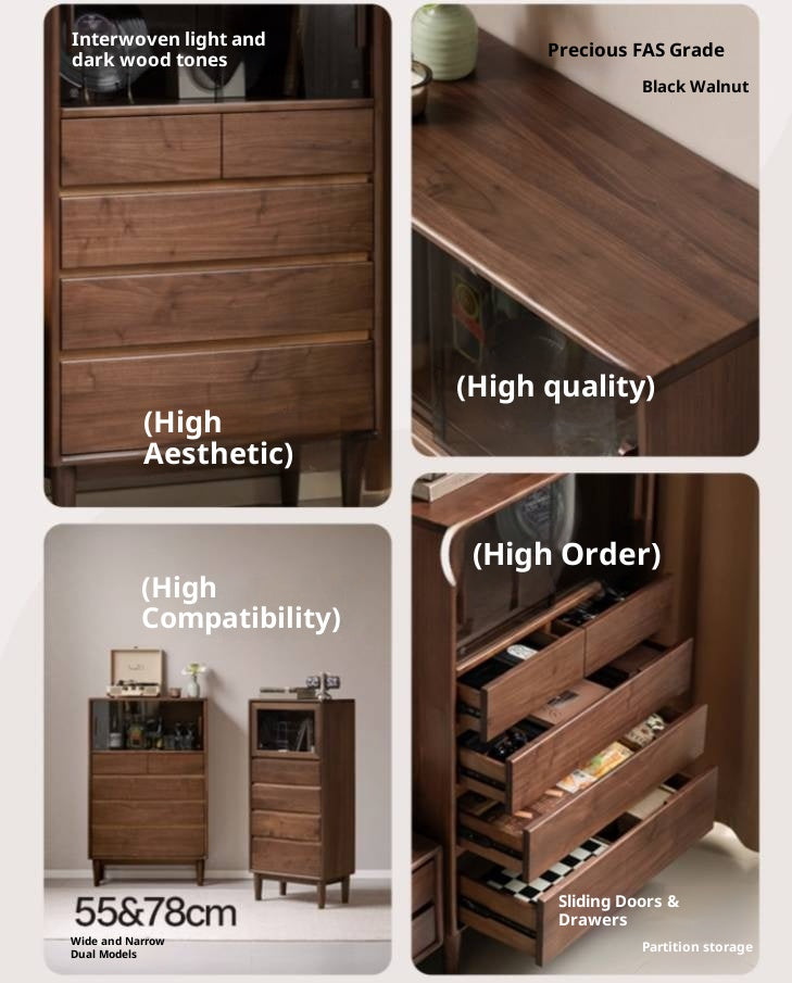 Black Walnut Solid Wood Italian Light Luxury Side Cabinet