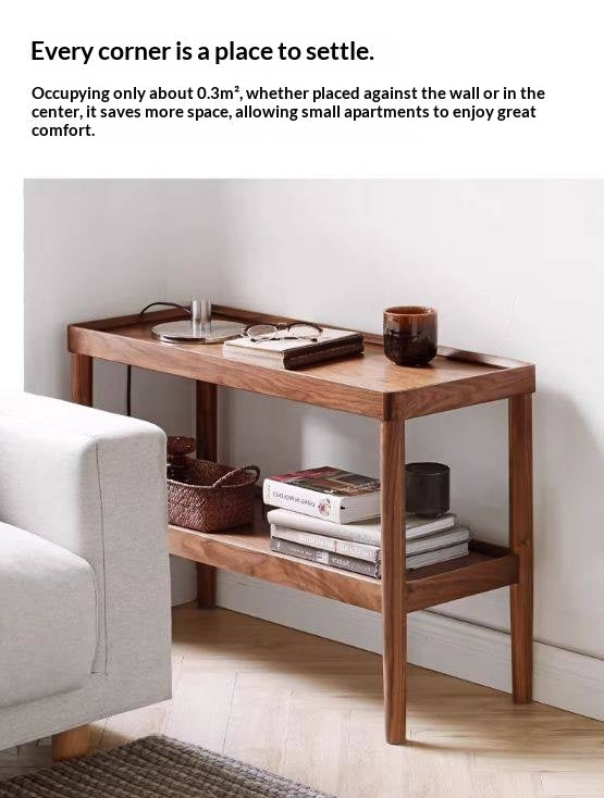 Black Walnut Solid Wood Side Table, Double Layer Storage Shelf