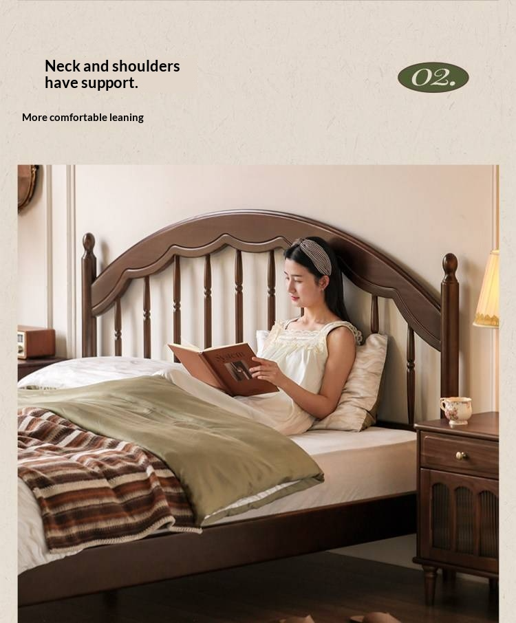 Poplar Solid Wood Bed — American Windsor Style with Retro Vertical Strip Design