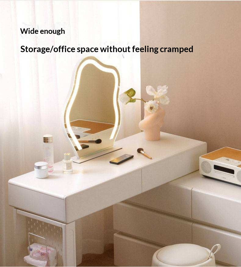 Solid Rubberwood Telescopic Vanity Table with Single-Layer Storage in White Cream