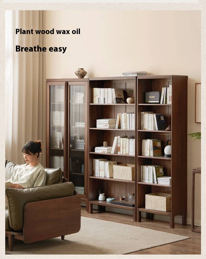 Black Walnut, Oak Solid Wood Nordic Bookcase with Glass Door