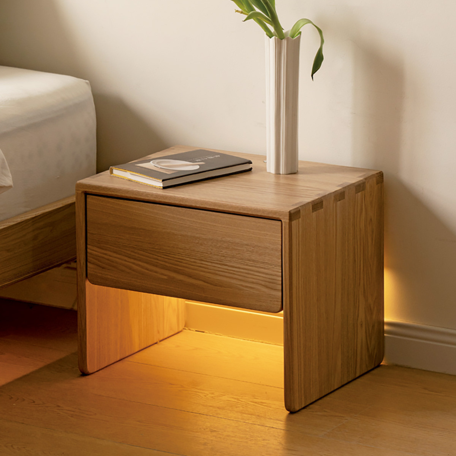 Ash solid wood smart modern nightstand