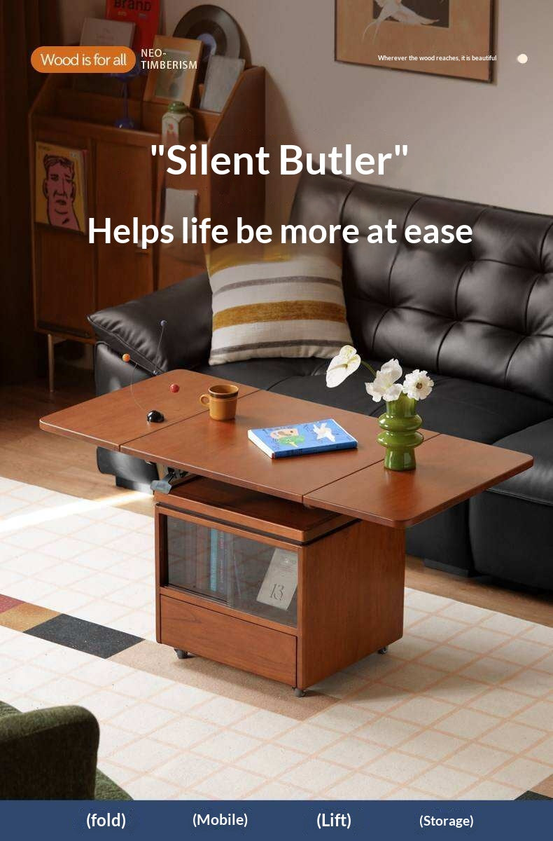 Tulipwood Solid Wood Lifting Coffee Table with Folding Square Top