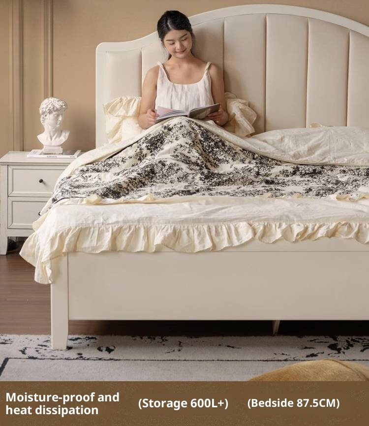 Rubberwood Solid Wood White Large Box Bed American Style