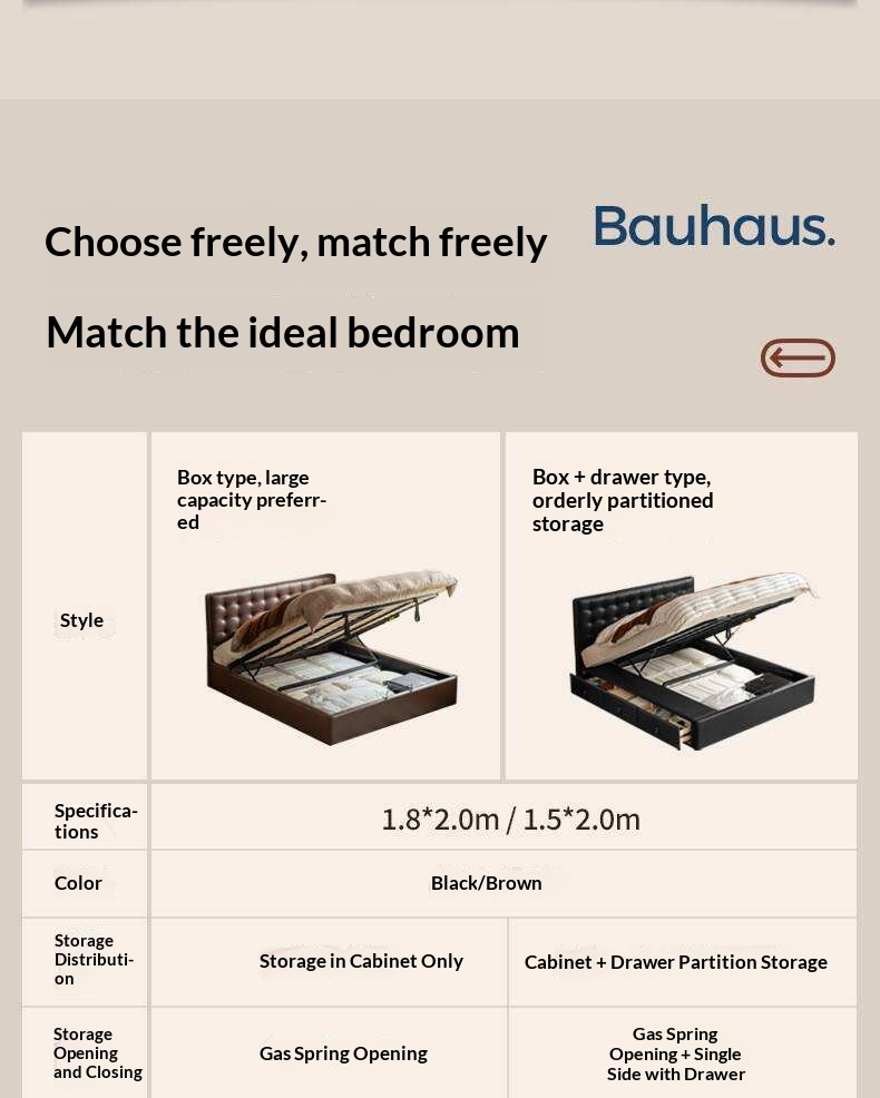 Genuine Leather Hydraulic Lift Storage Bed with Drawers