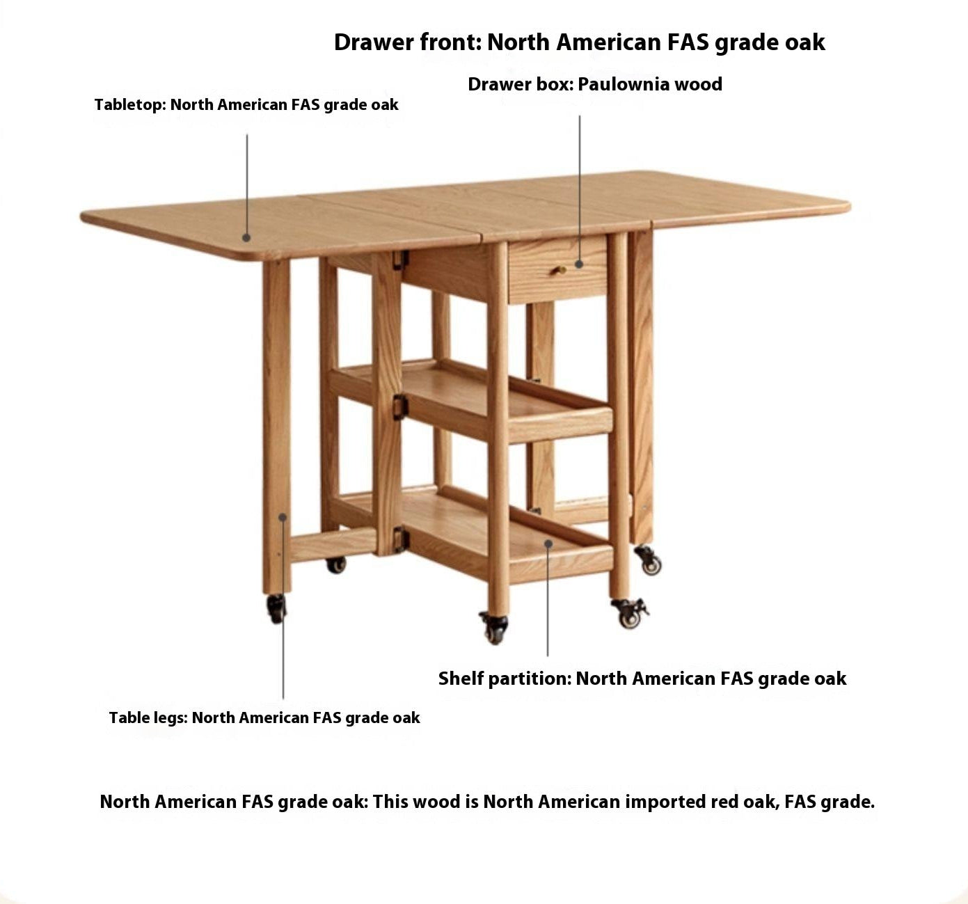 Oak Solid Wood Nordic Folding Rock Plate Dining Table