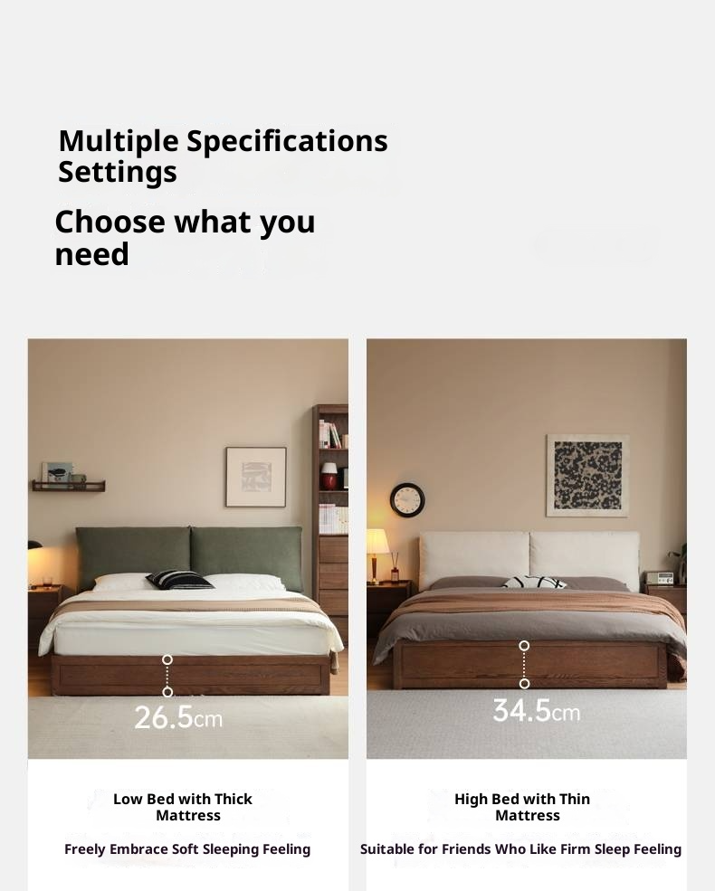 Oak Solid Wood Modern Simple Fabric Soft-Padded Box Bed