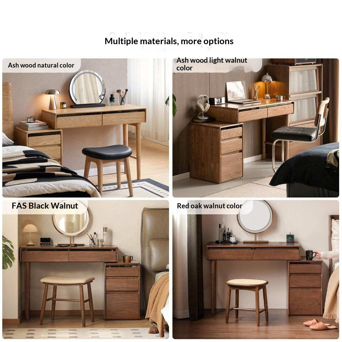 Ash Solid Wood Modern Vanity Table with Extendable Feature