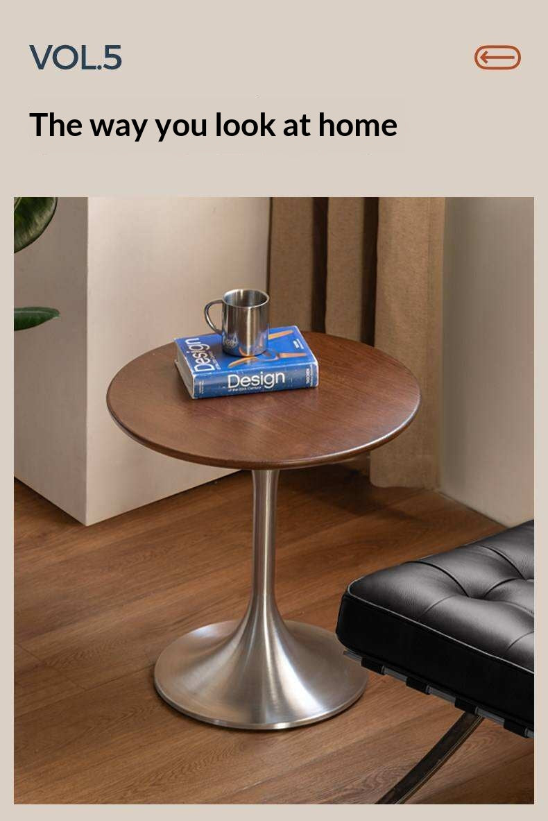 Ash Solid Wood Round Side Table, Bauhaus Style