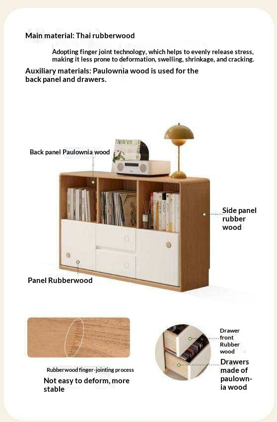 Solid Rubberwood Cream Style Modular Bookcase Cabinet
