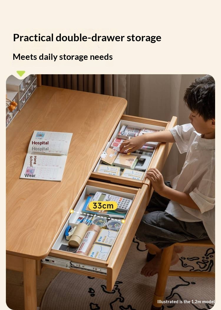 Beech, Oak  Solid Wood Writing Desk with Bookshelf Hutch and Organizer Panel