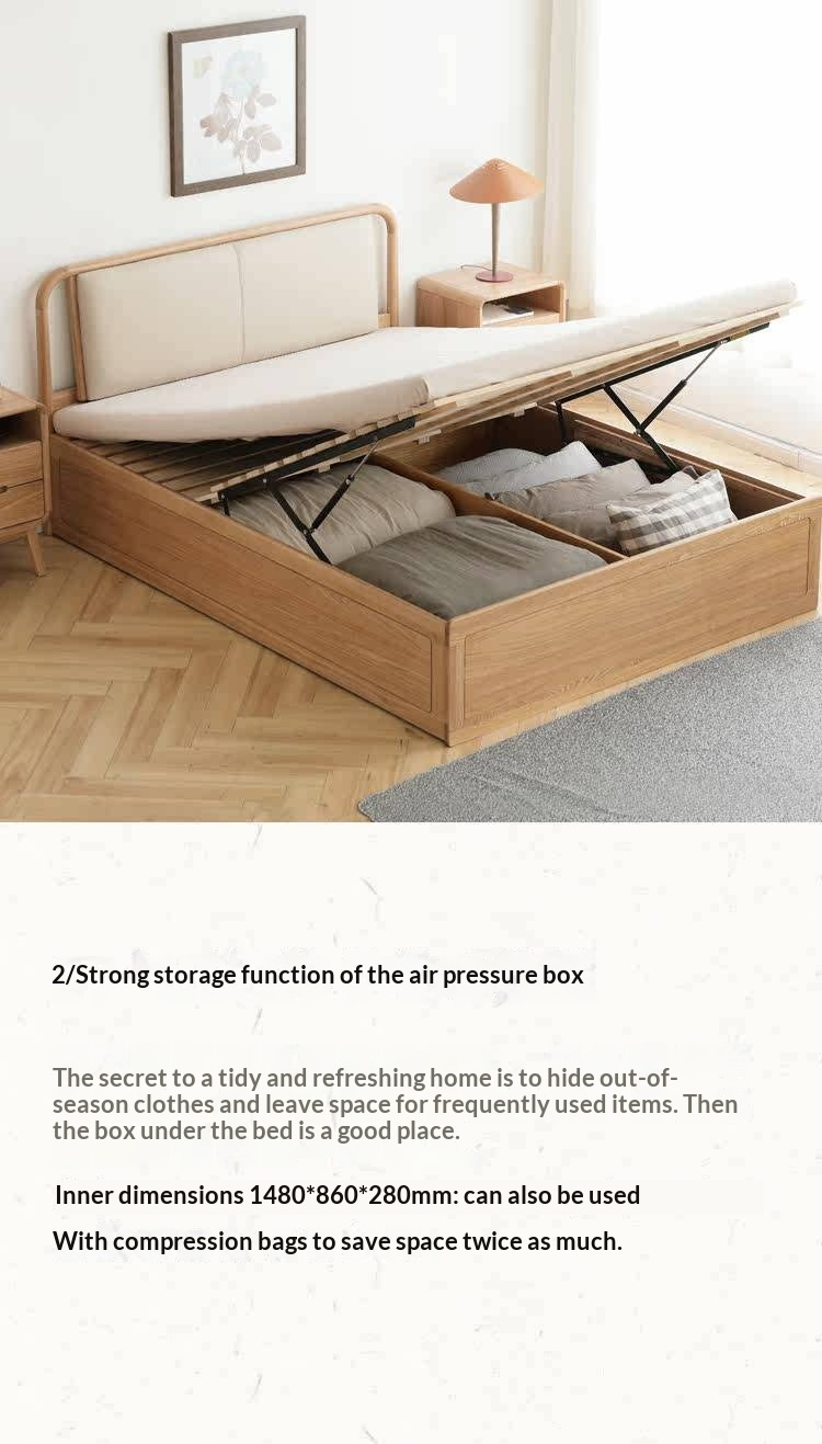 Ash Solid Wood Floor Bed — Modern Minimalist, High Box Design with Genuine Leather
