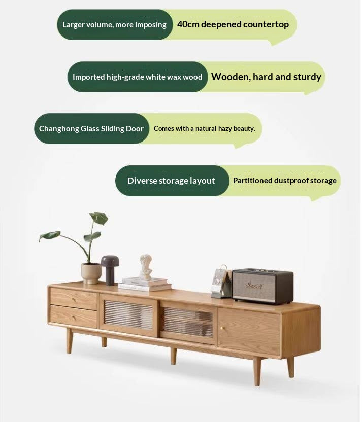 Ash Solid Wood Modern Locker Floor TV Cabinet.