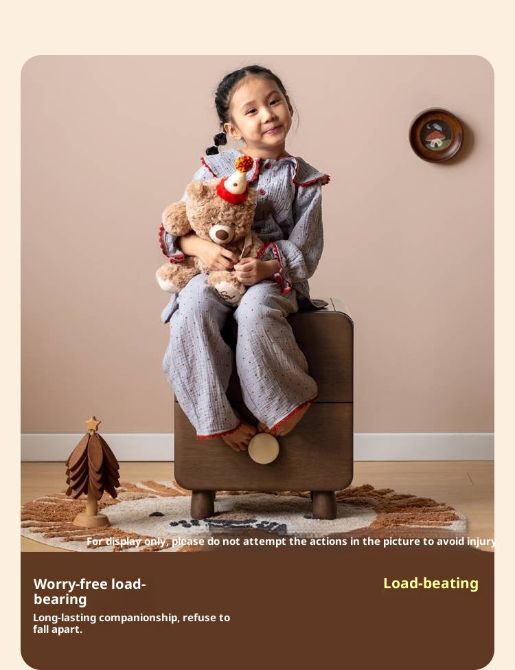 Solid Rubberwood Solid Wood Retro Style Kids Nightstand