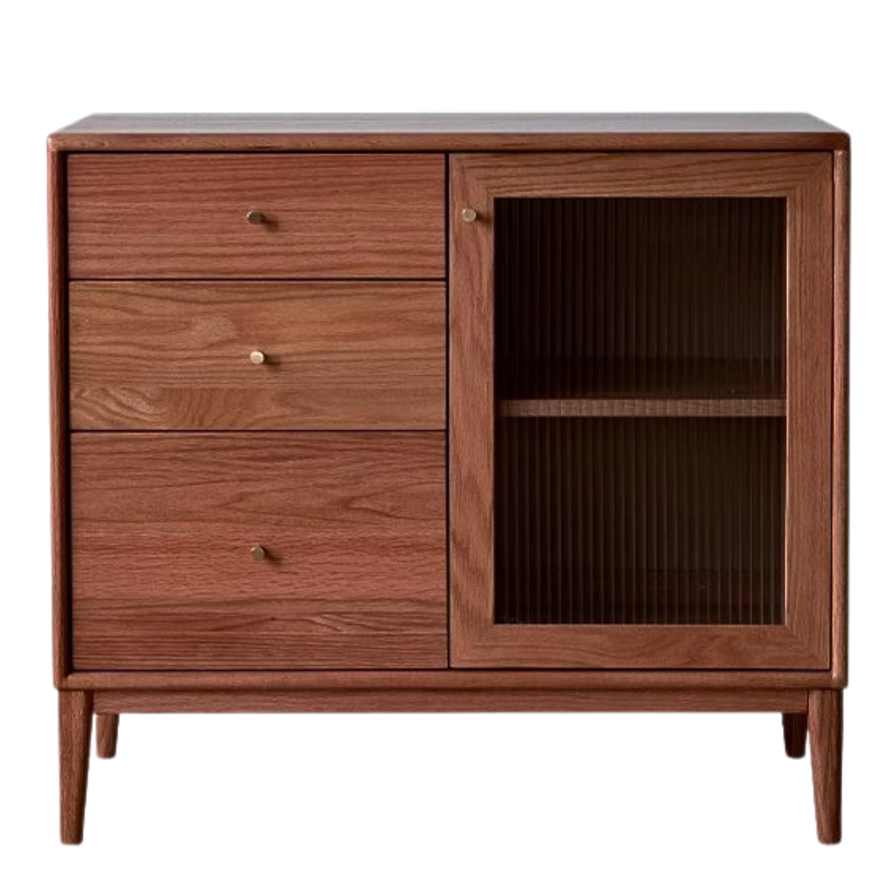 Oak solid wood Nordic sideboard integrated against the wall,