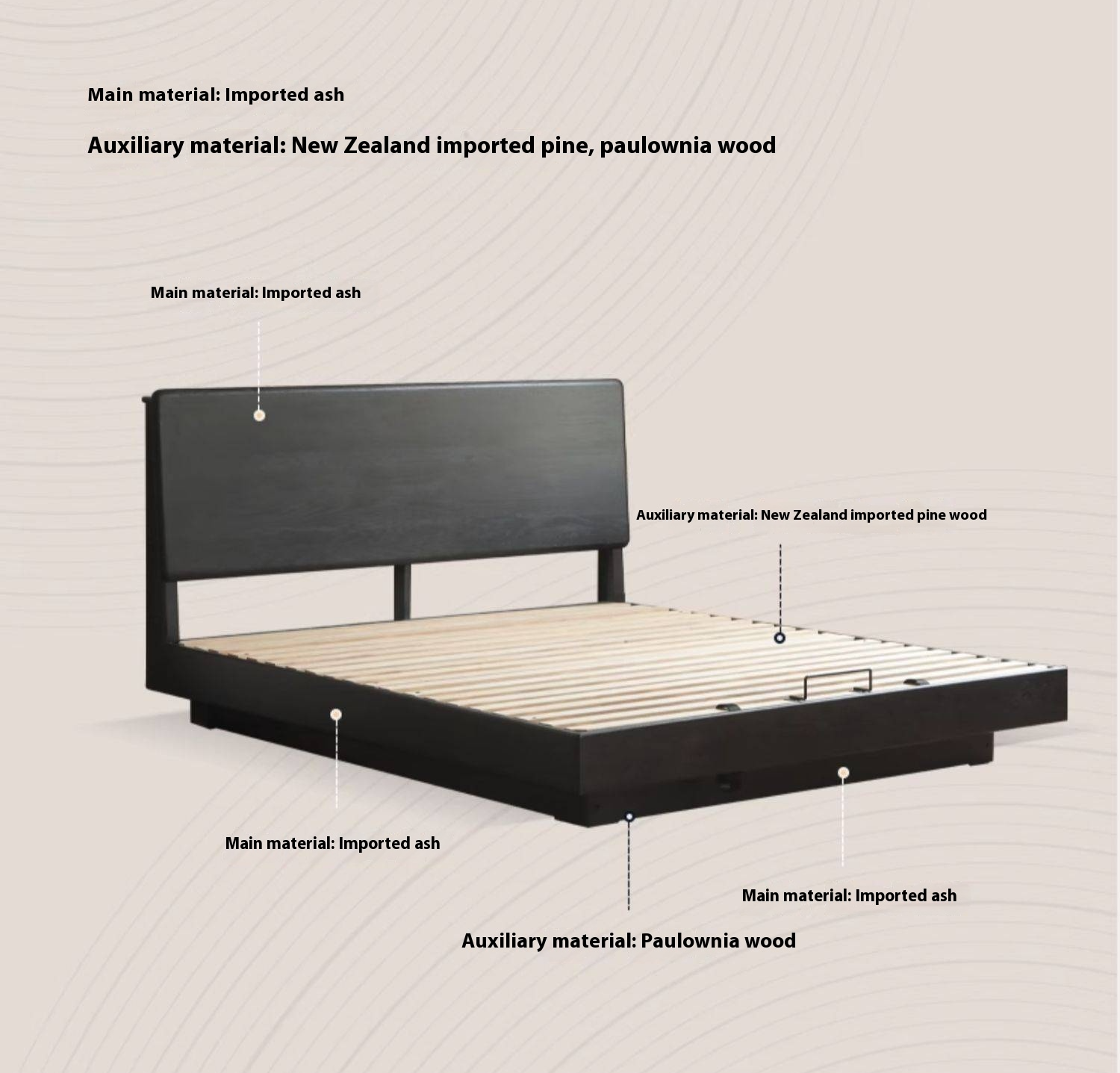 Ash Solid Wood Modern Simple Suspended Multifunctional Box Bed