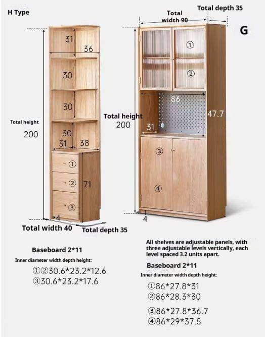 Oak Solid Wood Nordic Style Bookshelf with Floor Storage Cabinet